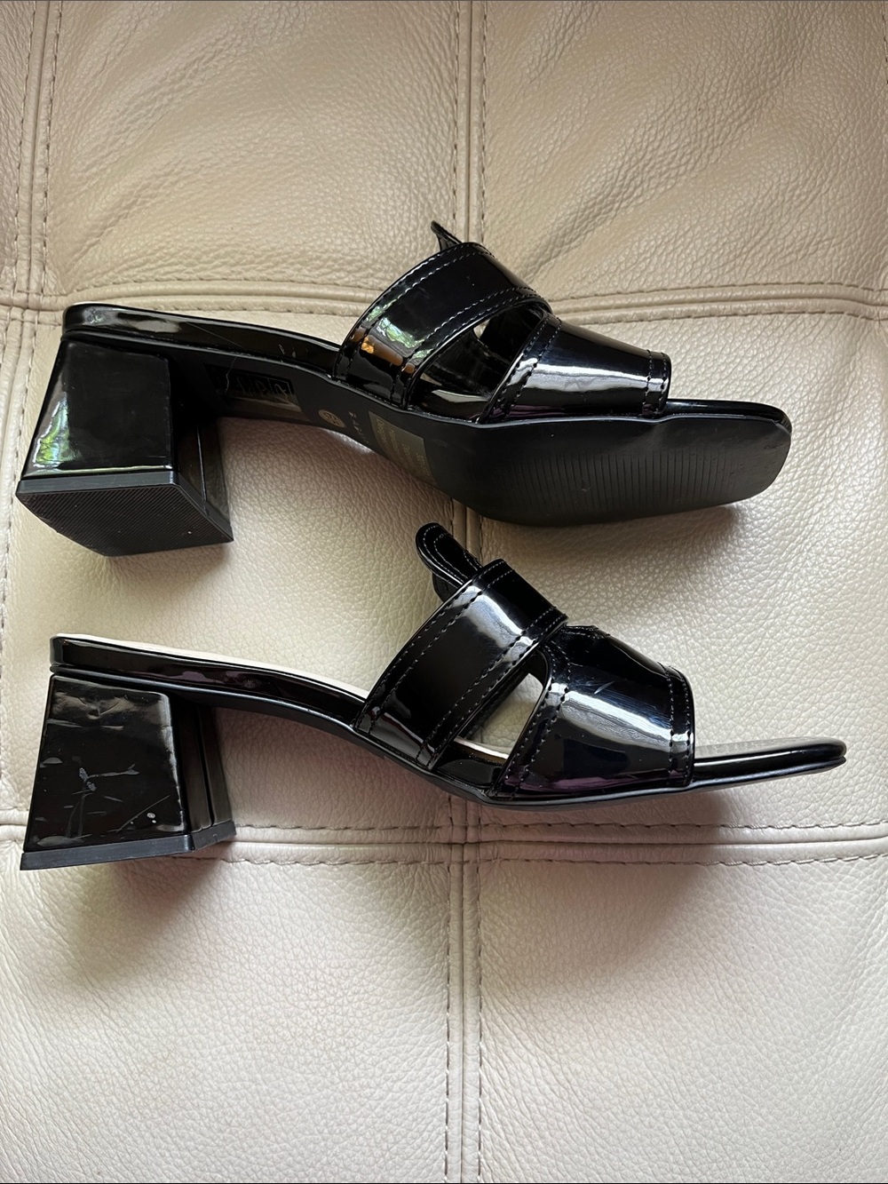 J Adams Deborah Black Patent Open-Square Toe Slide Mules Size 6.5 - Picture 5 of 8